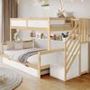 Etagenbett mit Rollbett & Stauraumtreppe 90×200 / 120×200 (Rollbett 90×190 cm),Massivholz+MDF, Weiß/Natur, mit Kleiderschrank Bild 3