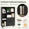 Bücherschrank mit Türen & Offenes Fächern Bücherregal Standregal Büroregal Sideboard Schwarz Bild 3
