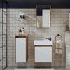 Roomart MINI-50 Badmöbel Set– 4-teiliges Badezimmermöbel Set - Waschbeckenunterschrank mit Keramikwaschbecken, Spiegelschrank & Hochschrank - H 45 x B 25 x T 49 cm • Weiß-Eiche Bild 3