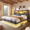 Polsterbett 140×190 cm mit LED, USB/Type-C und Stauraum-Kopfteil, Grau, ohne Matratze Bild 2