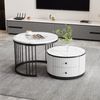 2er Couchtisch Set rund in Weiß, Wohnzimmertisch mit Marmoroptik Hochglanz, Beistelltisch mit Schubladen, modernes Tischset MDF Bild 2