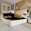 Polsterbett 180×200 cm aus Baumwollstoff mit Leselicht und USB-C-Anschluss, beige Bild 1