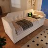 Schlafsofa Beige mit USB Type-C, Leselampe und 2 Schubladen, Samtbezug, 90x200 cm Bild 3
