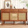 Sideboard mit Rattanfronten, 3 Schubladen & 3 Schiebetüren, 120 x 40 x 78 cm, Walnussfarben Bild 2