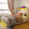 Polsterbett 90×200 cm mit ergonomischem Kopfteil und Lattenrost, Beige Bild 5
