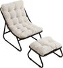 LVHOM Sessel mit Hocker, Gepolsterter Loungesessel aus Cord mit Metallgestell, ergonomischer Relaxsessel für Wohnzimmer und Schlafzimmer, Weiß Bild 2