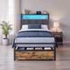 VASAGLE Bettgestell 90 x 200 cm, mit Schublade, LED-Beleuchtung, Schlafzimmer, Kopfteil, schwarz-braun Bild 2