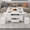 Merax Couchtisch Höhenverstellbar, Beweglicher Sofatisch, 4-in-1-Multifunktions-Couchtisch Umwandelbar in Wohnzimmer-Esstisch, Couchtisch mit Schubladen, mit 4 Hockern, Weiß Bild 3
