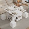 Merax Couchtisch Höhenverstellbar, Beweglicher Sofatisch, 4-in-1-Multifunktions-Couchtisch Umwandelbar in Wohnzimmer-Esstisch, Couchtisch mit Schubladen, mit 4 Hockern, Weiß Bild 5
