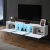TV-Schrank 180×35×30 cm, Weiß Hochglanz mit blauen Acryllinien, 3 gedämpfte Türen Bild 3