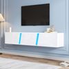 TV-Schrank 180×35×30 cm, Weiß Hochglanz mit blauen Acryllinien, 3 gedämpfte Türen Bild 5