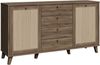 Forte GLENKEEN Sideboard 160, Sideboard im Boho-Stil mit Rattangeflecht, 4 Schubladen, 2-türig, Holzwerkstoff, Valencia Eiche Holzdekor| Naturrattan, 159,2 cm breit x 87,2 cm hoch x 42 cm tief Bild 2