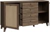 Forte GLENKEEN Sideboard 160, Sideboard im Boho-Stil mit Rattangeflecht, 4 Schubladen, 2-türig, Holzwerkstoff, Valencia Eiche Holzdekor| Naturrattan, 159,2 cm breit x 87,2 cm hoch x 42 cm tief Bild 4