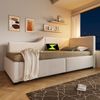 Sofa-Bett Daybed mit Leselampe & USB-C Laden - Beiges Samt Daybed 90x190 cm, hydraulisch, Stauraum, Gästebett Bild 3