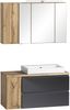 Badmöbel-Set >Paris< (2-tlg.) in grau / Wotaneiche-Dekor - 105x195x47cm (BxHxT) Bild 2