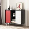 Sideboard 90x40x80 cm, 2 Schubladen, offenes Fach & Tür, MDF schwarz/rot Bild 2
