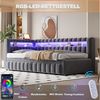 MODFU Schlafsofa mit Ausziehbett, Polsterbett mit LED-Beleuchtung & USB-Anschluss, Kinderbett 90x200/180x190 cm, ohne Matratze Bild 4