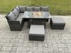 Fimous 8 Sitzer Outdoor Gartenmöbel-Set Hoher Rücken Ecksofa Gas Feuertisch Sets mit 2 Großer Hockern Dunkelgrau gemischt Bild 2