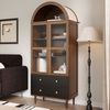 Merax Hochschrank Retro Sideboard Kommode mit walnussfarbener Holzmaserung (1-St) Aufbewahrungsschrank mit 2 gewölbter Glastür, 2 Schubladen,70×38×165cm Bild 3