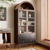 Merax Hochschrank Retro Sideboard Kommode mit walnussfarbener Holzmaserung (1-St) Aufbewahrungsschrank mit 2 gewölbter Glastür, 2 Schubladen,70×38×165cm Bild 5