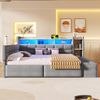Merax Polsterbett 140 × 190 cm, Doppelbett, Tagesbett, Daybett, Schlafsofa, mit 2 Schubladen, USB- und Typ-C-Anschlüssen, LED-Lichtleiste, Ohne Matratze, Samt, Dunkelgrau Bild 5