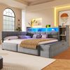 Merax Polsterbett 140 × 190 cm, Doppelbett, Tagesbett, Daybett, Schlafsofa, mit 2 Schubladen, USB- und Typ-C-Anschlüssen, LED-Lichtleiste, Ohne Matratze, Samt, Dunkelgrau Bild 3