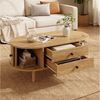 Merax Couchtisch Oval Sofatisch mit vertikalen Leisten in Holzoptik (1-St, 100 x 50 x 40 cm), Wohnzimmertisch mit Schiebetüren, 2 Schubladen & Stauraum Bild 2