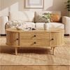 Merax Couchtisch Oval Sofatisch mit vertikalen Leisten in Holzoptik (1-St, 100 x 50 x 40 cm), Wohnzimmertisch mit Schiebetüren, 2 Schubladen & Stauraum Bild 3