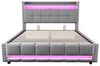 HAUSS SPOLE Polsterbett 160x200cm mit LED-Beleuchtung und USB-Steckdose, Leinenstoff Hellgrau (Stauraumbett mit LED-Beleuchtung, USB-Steckdose, Stauraum und 4 Schubladen, 160 x 200 cm), ohne Matratze Bild 4