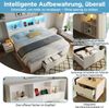 Merax Funktionsbett, Doppelbett, 140x200 cm, mit Stauraum und 2 beweglichen Nachttischen, mit LED Beleuchtung und USB Type-C Ladefunktion, Bettgestell mit Schublade und Regalen, Weiß Bild 5