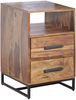 Nachttisch Sheesham Massivholz / Metall 40x35x66 cm Nachtschrank Boxspringbett, Design Nachtkonsole mit 2 Schubladen, Nachtkommode Industrial mit Stauraum Bild 2