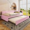 Merax Daybett, Kinderbett, Einzelbett, 90*200cm Tagesbett, Schlafsofa, (ohne Matratze), mit Nachttischlampe, mit multifunktionalem Ausziehbett, USB-Anschluss, Typ-C, Vliesimitat, Rosa Bild 5