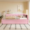 Merax Daybett, Kinderbett, Einzelbett, 90*200cm Tagesbett, Schlafsofa, (ohne Matratze), mit Nachttischlampe, mit multifunktionalem Ausziehbett, USB-Anschluss, Typ-C, Vliesimitat, Rosa Bild 3