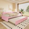 Merax Daybett, Kinderbett, Einzelbett, 90*200cm Tagesbett, Schlafsofa, (ohne Matratze), mit Nachttischlampe, mit multifunktionalem Ausziehbett, USB-Anschluss, Typ-C, Vliesimitat, Rosa Bild 2