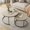 2er Couchtisch-Set, verschachtelbar, 80 x 80/60 x H 45/40 cm, Holzoptik mit Metallgestell, modern-industriell Bild 2