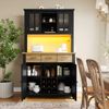 Küchenbuffet Hochschrank mit LED Beleuchtung 106x40 cm Spanplatte Stauraum Weinregal App,Schwarz Bild 5