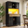 Küchenbuffet Hochschrank mit LED Beleuchtung 106x40 cm Spanplatte Stauraum Weinregal App,Schwarz Bild 4