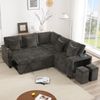 Merax L-förmiges Umwandelbares Schlafsofa, Ecksofa mit Schlaffunktion und Stauraum, Getränkehalter, Breite Armlehnen, USB- und USB-C Anschlüsse, Inkl. Kissen, Grau Bild 2