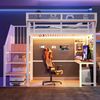 Merax Hochbett 90 × 200 cm, Kinderbett Jugendbett, Mit Schreibtisch, Regal und Aufbewahrungsnetz, Komplett Mit Sicherheitsleiter, LED-Beleuchtung und Steckdose, Erhöhtem Geländer, Weiß Bild 2