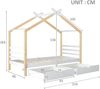 Merax Kinderbett Hausbett mit Schubladen, Massivholz mit Lattenrost, Kiefernholz Hausbett , Kinder und Jugendzimmer, weiß+holzfarbe (90x200cm) Bild 4