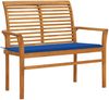 Gartenbank, Sitzbank mit Königsblauer Auflage 112 cm Massivholz Teak Bild 2