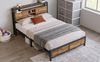 Bett 140×200 cm mit Stauraum-Kopfteil, Metall-Lattenrost & Unterbett-Stauraum, Natur Bild 4