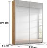 rauch Kleiderschrank, Schwebetürenschrank SUBITO, 2-türig, 2 Spiegeltüren, Eiche Artisan, 136 x 197 x 61 cm Bild 4