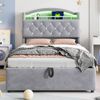 Merax Kinder Polsterbett 90x200, Samt Einzelbett Multifunktionsbett mit Stauraum mit LED und USB Grau Bild 3