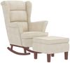 vidaXL Schaukelstuhl Ohrensessel Creme Samt und Massivholz 3121239 Bild 3