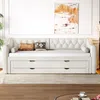 Stauraumbett, 90x200cm, Schlafsofa mit Bettfunktion, LED-Beleuchtung, Gästebett, Lattenrost und Schubladen, Einzelbett, Polsterbett, Leinen Bild 3