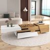 Ausziehbarer Couchtisch mit Schubladen, weiß/holzoptik, 120x50x37,5 cm Bild 3