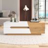 Ausziehbarer Couchtisch mit Schubladen, weiß/holzoptik, 120x50x37,5 cm Bild 2