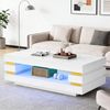Merax Couchtisch 100*50*35cm mit ausgehöhlter Mitte zur Aufbewahrung, kaffeetisch, teetish hochglänzender LED-Streifenbeleuchtung, aus Spanplatte, weiß Bild 2