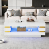 Merax Couchtisch 100*50*35cm mit ausgehöhlter Mitte zur Aufbewahrung, kaffeetisch, teetish hochglänzender LED-Streifenbeleuchtung, aus Spanplatte, weiß Bild 3